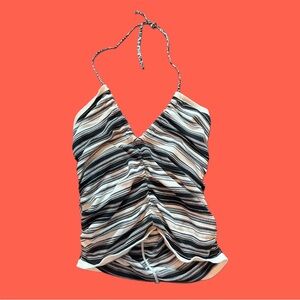Edikted Black and White Striped Halter Tank Top